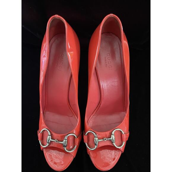 Vintage Gucci Horsebit Peep Toe Pumps Red Patent Size US 8 READ - Picture 7 of 12